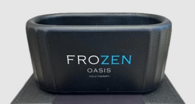 Frozen oasis black ice bath sitting on bath protection mat