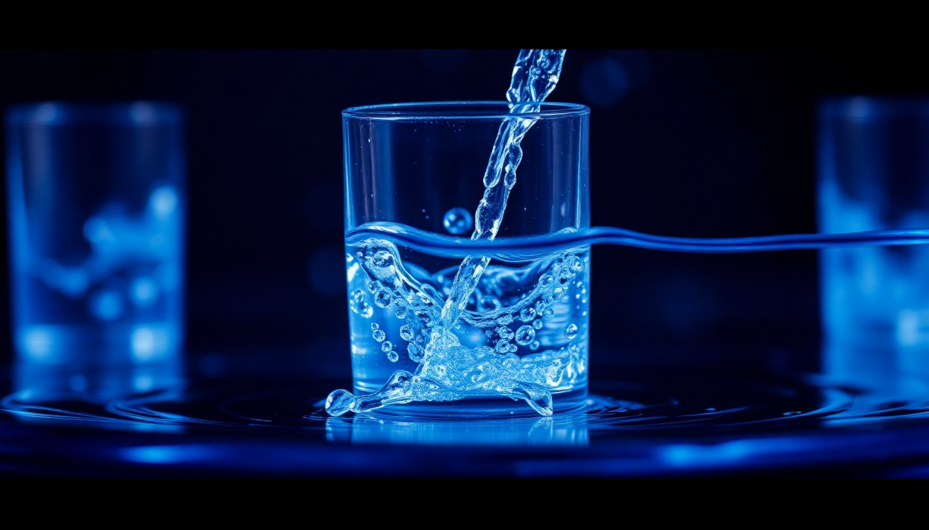 Clear glass being filled with water highlighting the concept of hydrogen health and hydration benefits