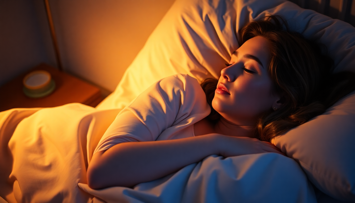 Woman peacefully sleeping in bed at night to sleep better with a cozy blanket and pillow