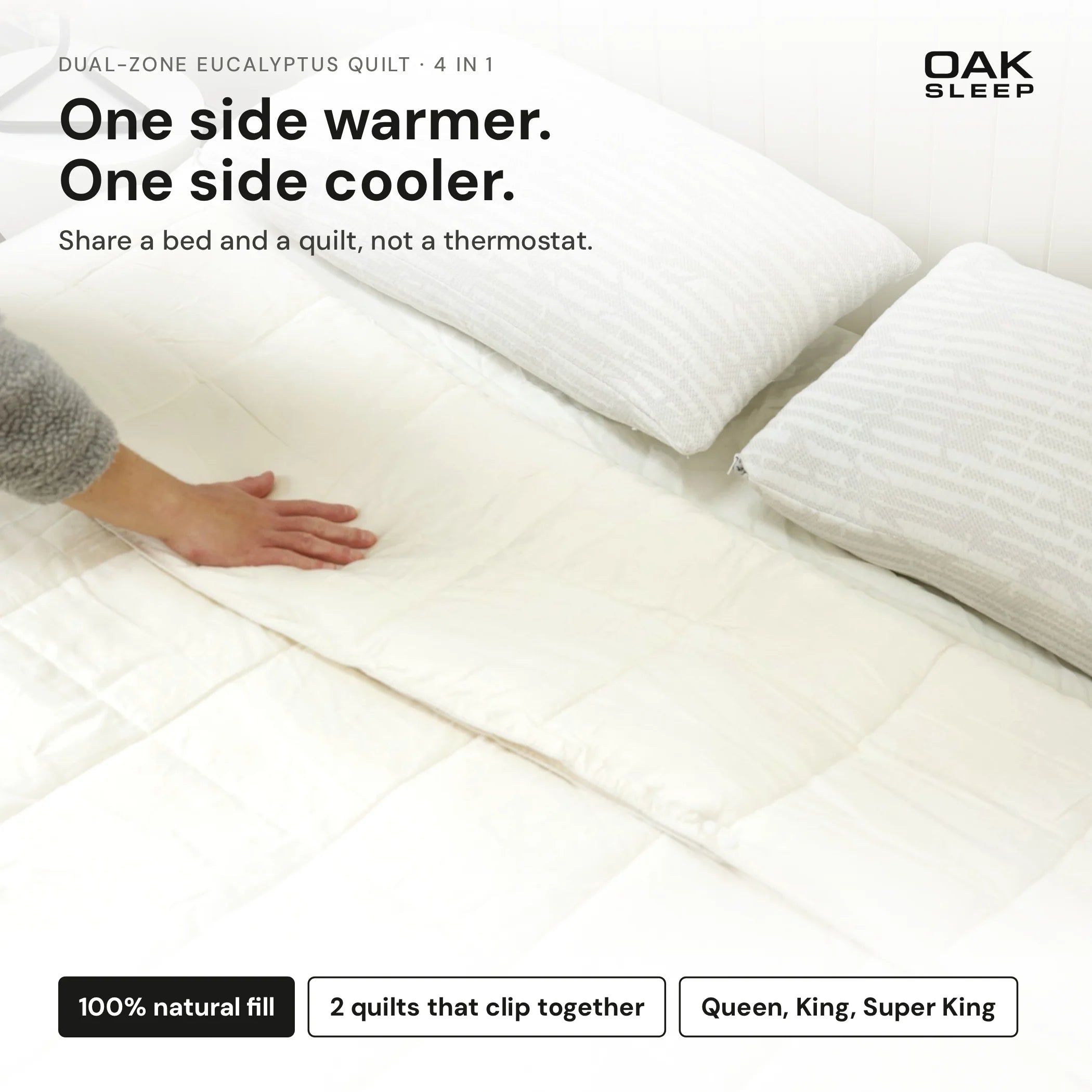 OAK SLEEP Dual-Zone Eucalyptus Quilt 4-in-1 | One side Warm. One side Cool.