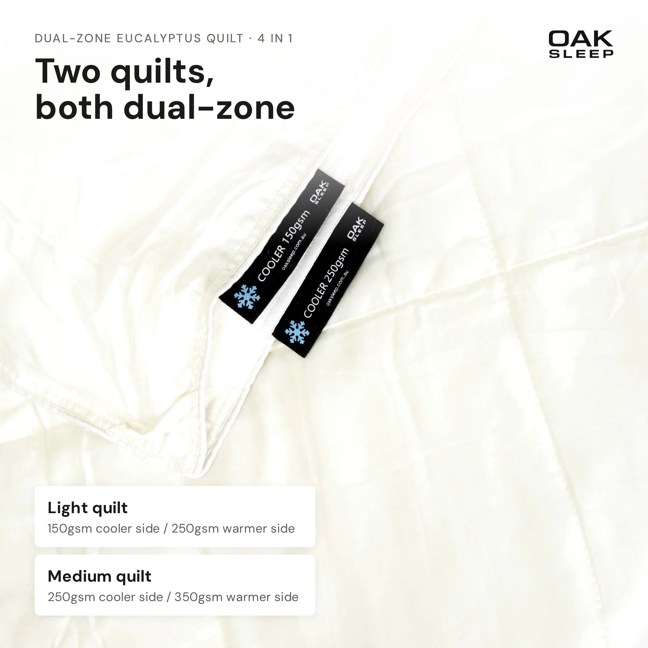 OAK SLEEP Dual-Zone Eucalyptus Quilt 4-in-1 | One side Warm. One side Cool.