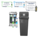 Water filtration system and water softener with components and regeneration process diagram on a white background