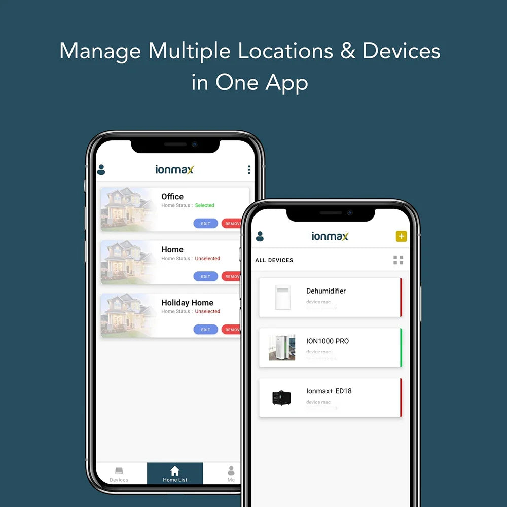 ionmax aire air purifier mobile app manage multiple locations