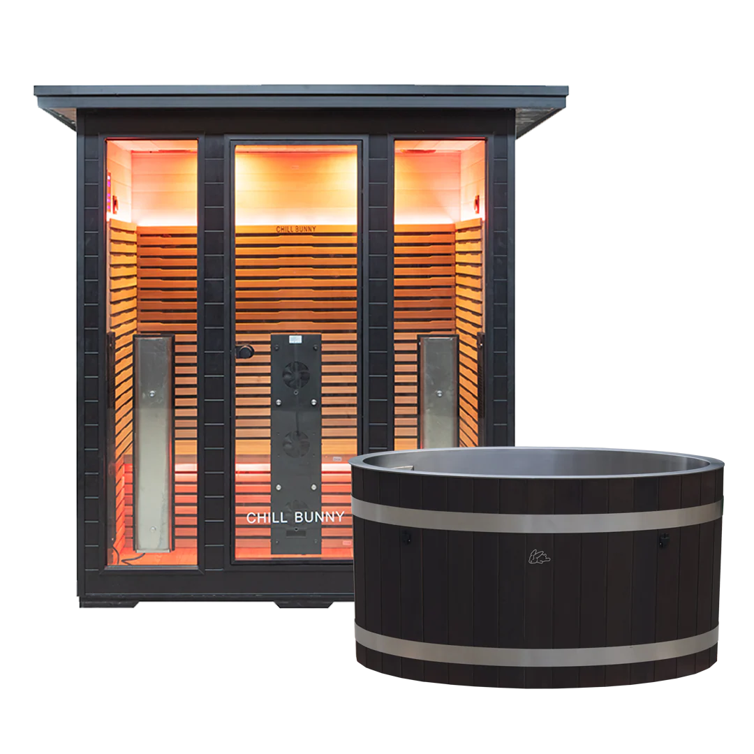 Chill Bunny Contrast Combo Ice Bath and 4 Person Outdoor Infrared Sauna