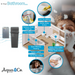 AquaCo water softening filter system with benefits for bathroom use including less scrubbing, better soap action, and softer hair and skin