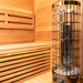 Chill Bunny sauna interior with wooden benches and modern heater for home relaxation