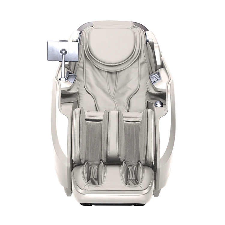 Masseuse massage chair in beige with built-in tablet holder and cushioned footrest for full body relaxation