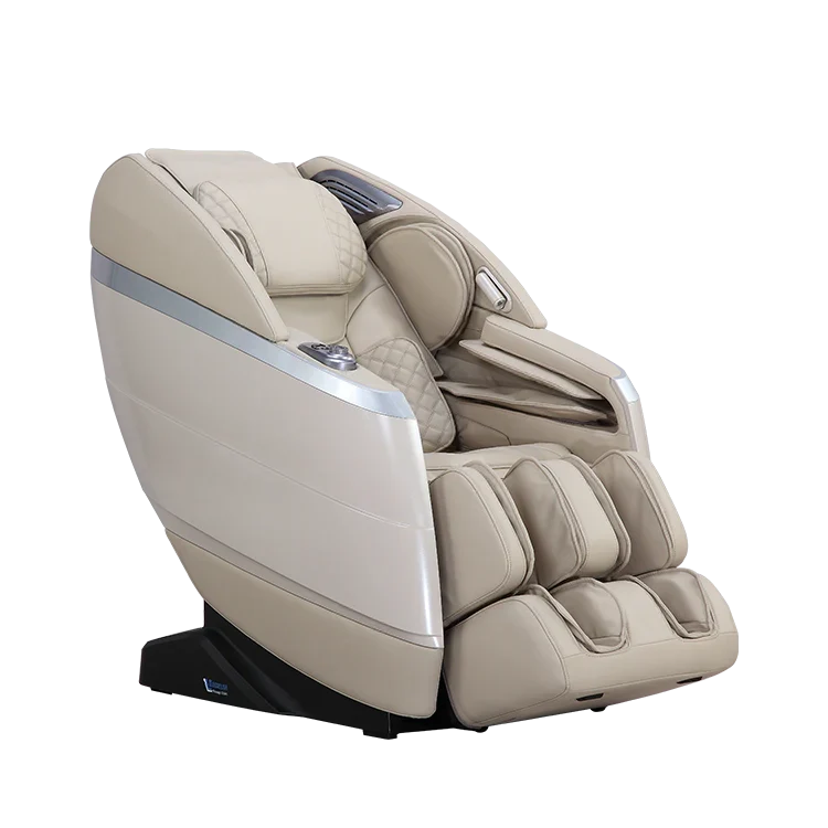 Beige luxury massage chair with padded armrests and footrest by Masseuse Massage Chairs
