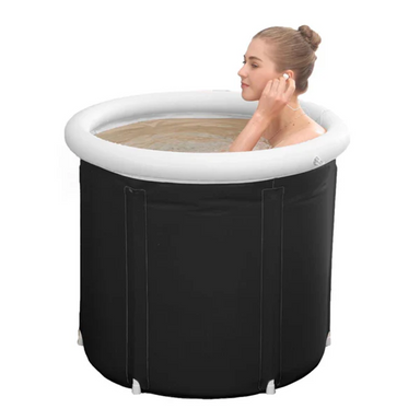 Woman in an entry level portable ice bath