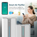 Ionmax smart air purifier with app control shown with a woman using phone to monitor indoor air quality