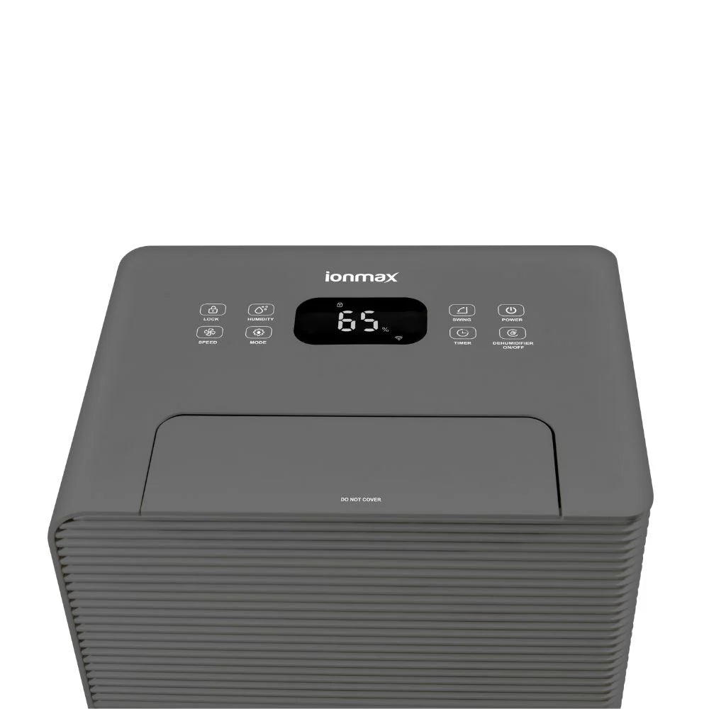 Ionmax dehumidifier with digital display and touch control panel in gray
