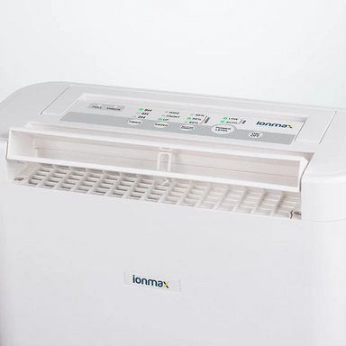 Ionmax white dehumidifier with digital control panel and air vent for home moisture control
