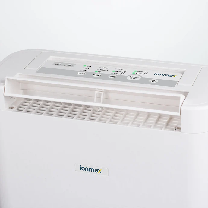 Ionmax white dehumidifier with digital control panel and air vent for home moisture control