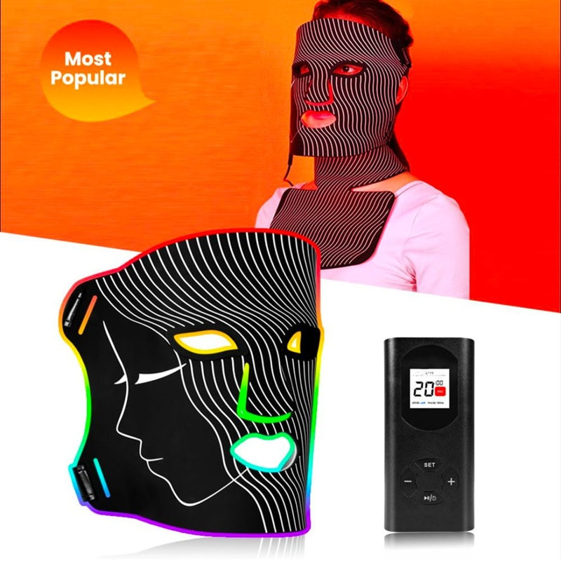 Stryke Recovery led facial mask with black design and remote control for facial therapy