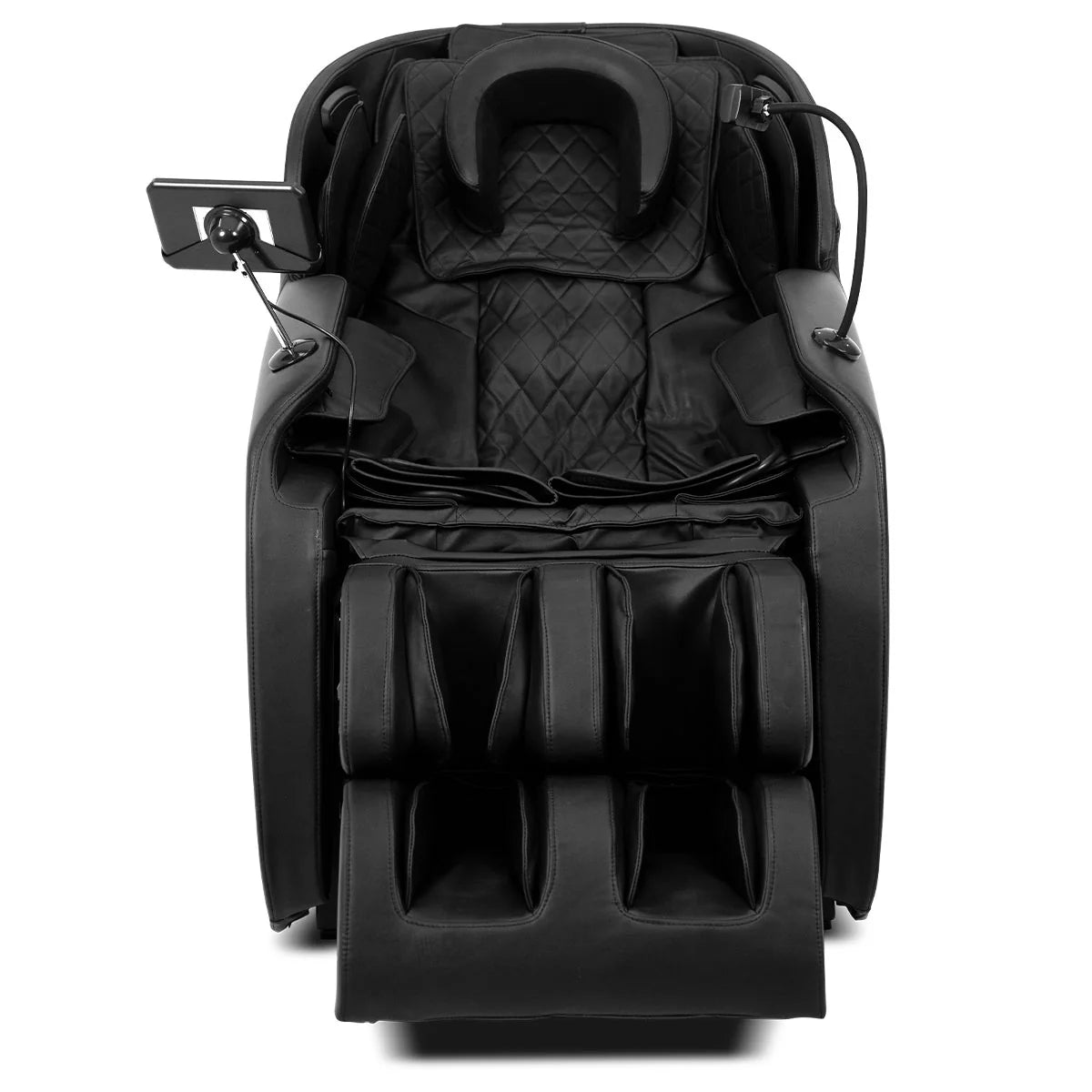 Lifespan Fitness black massage chair with cushioned headrest and adjustable arm controls