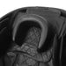 Close-up of black leather massage chair headrest and quilted cushioning by Lifespan Fitness