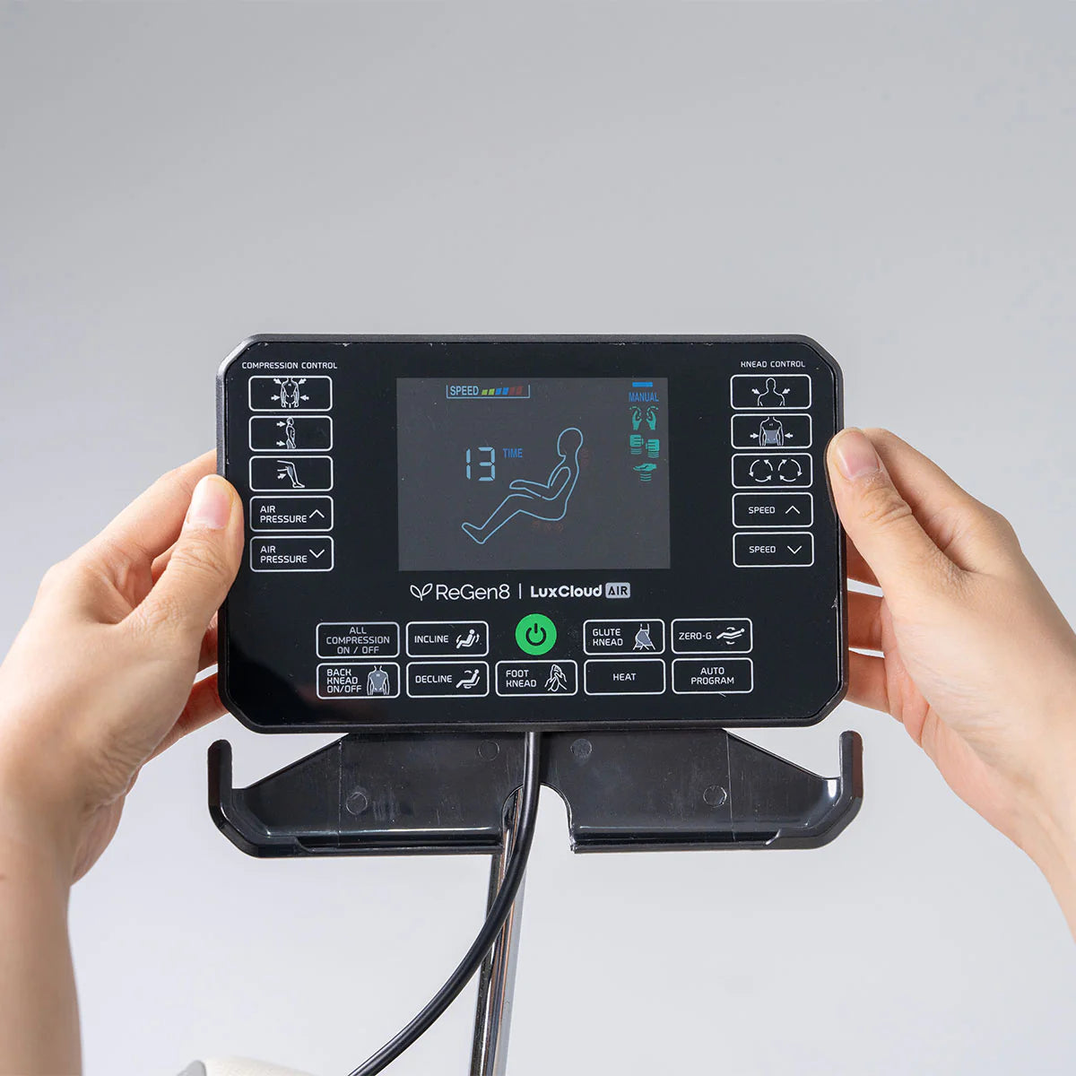 Lifespan Fitness massage chair remote control panel with adjustable settings and LCD display