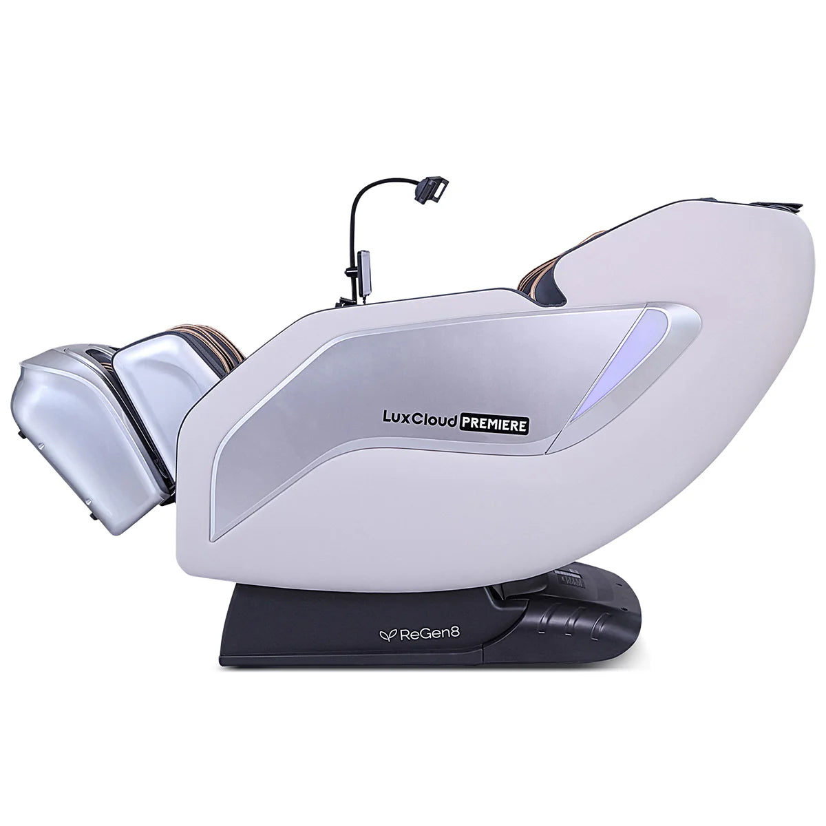 Lifespan Fitness LuxCloud Premiere massage chair in white with reclining and footrest features