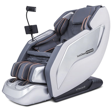 Lifespan Fitness LuxCloud Premiere massage chair in gray and silver with leg and arm massage features