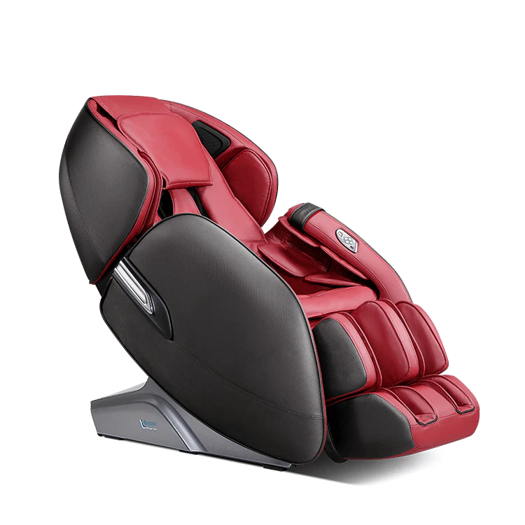 Masseuse massage chair in red and black with ergonomic design and built-in control panel