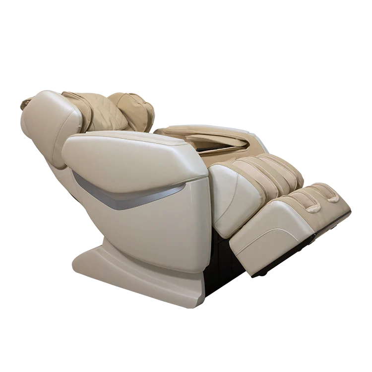 Beige massage chair by Masseuse Massage Chairs with reclining features and padded leg rest