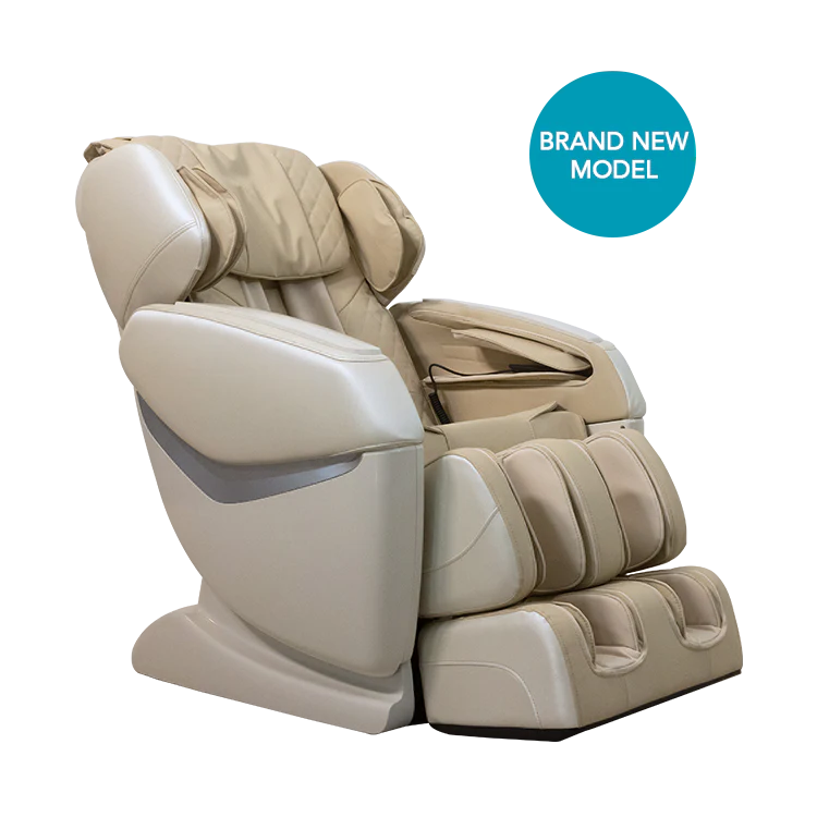 Beige Masseuse massage chair with cushioned armrests and footrest in a brand new model