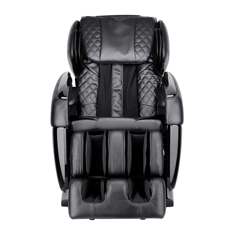 Black leather massage chair with quilted backrest and full body support by Masseuse Massage Chairs