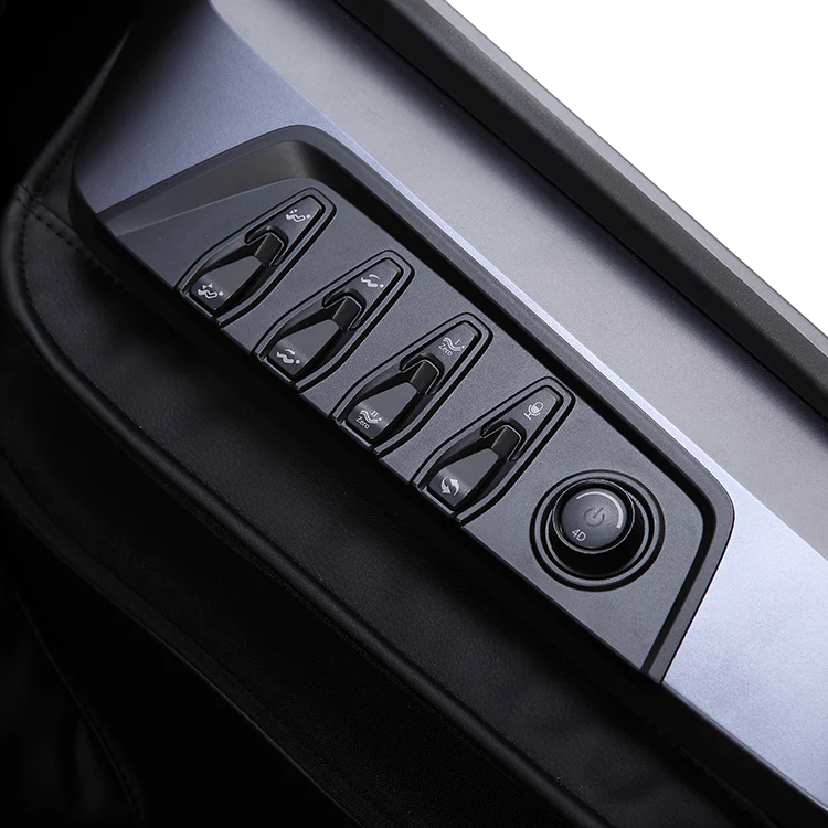 Close-up of control panel on Masseuse massage chair with buttons for adjusting massage settings