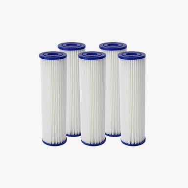 Nuvie ice bath filters set of five white pleated cylindrical water filters with blue rims