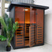 Nuvie modern black and glass sauna with wooden interior and built-in lighting