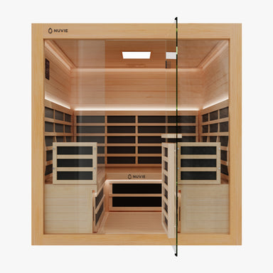 nuvie immerse 4-6 person infrared sauna door open