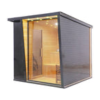 Wooden sauna with black exterior on a white background