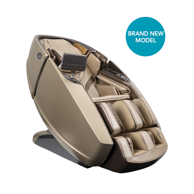 Beige Masseuse massage chair with ergonomic design and built-in screen for ultimate relaxation