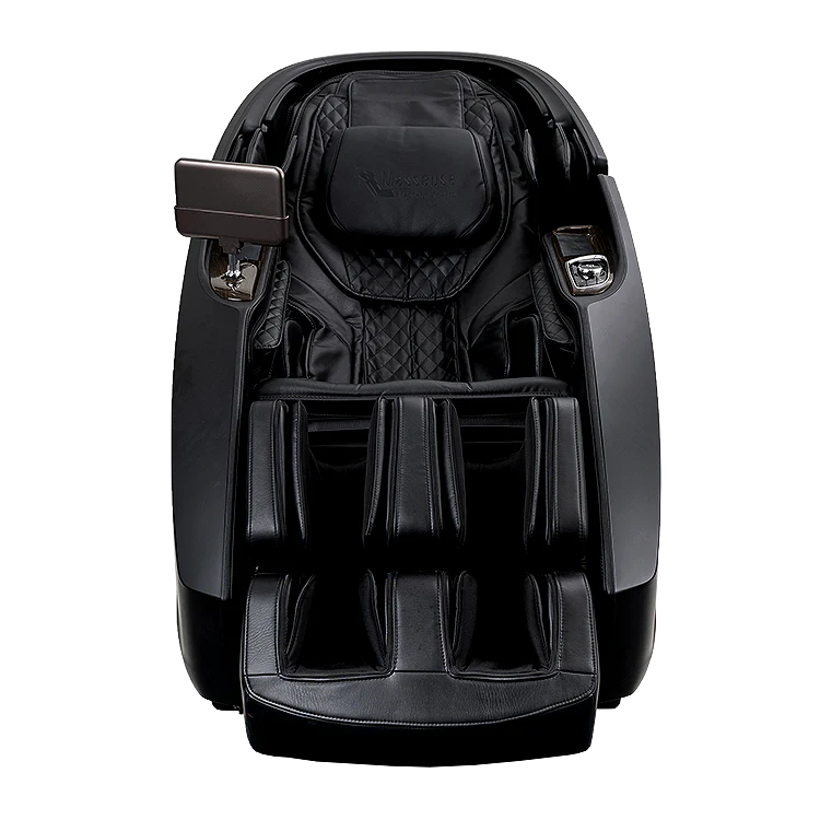 Black Masseuse massage chair with ergonomic design and padded cushioning for full body relaxation