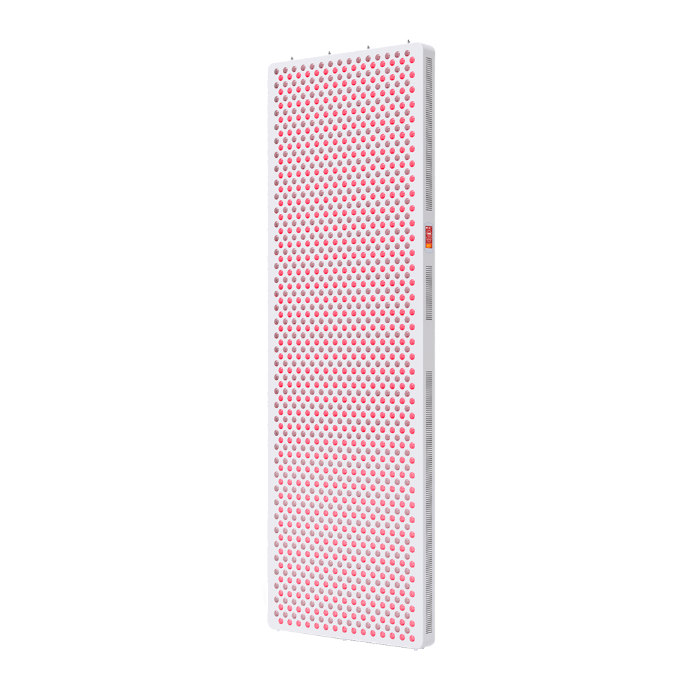 Frozen Oasis red light therapy panel with white frame and multiple red LED lights for skin and muscle treatment