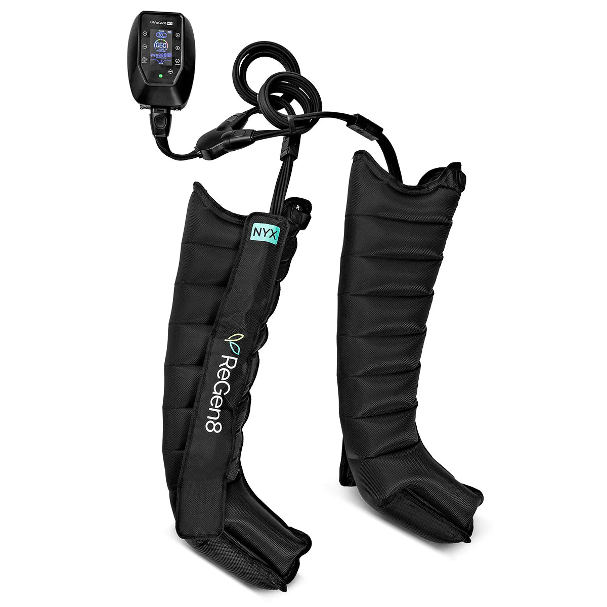 Lifespan Fitness black compression boots with digital control device for leg recovery and muscle relief