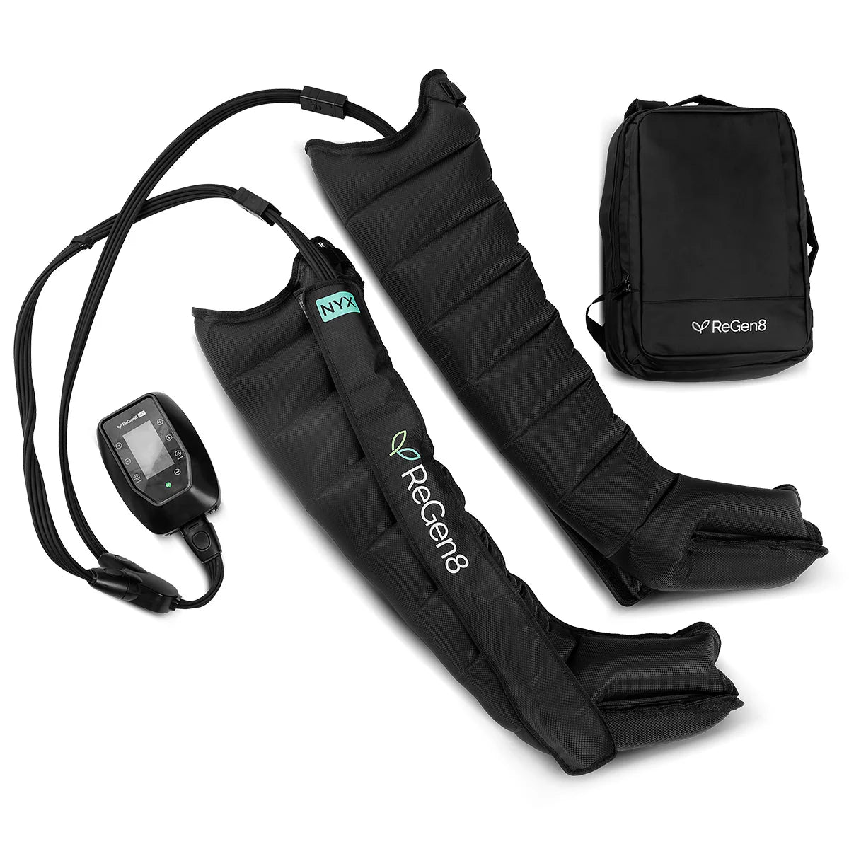 Lifespan Fitness ReGen8 black compression boots with remote control and carrying bag for leg recovery