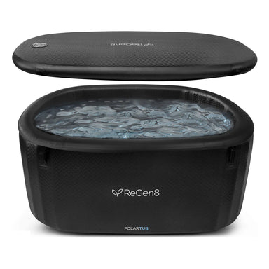 Lifespan Fitness ReGen8 black inflatable ice bath with water and removable cover