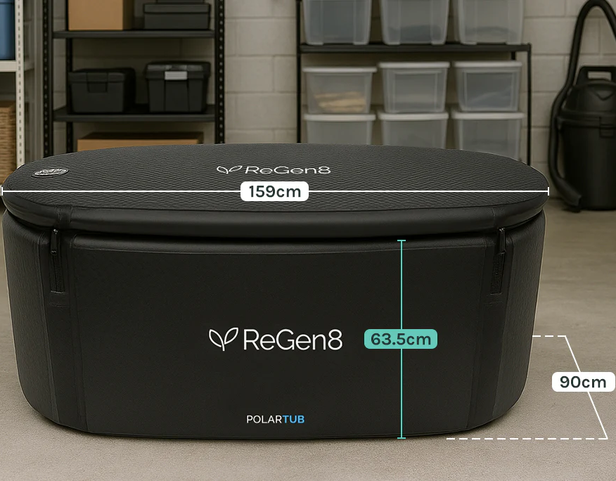 Lifespan Fitness ReGen8 black ice bath tub with dimensions 159cm length and 63.5cm height for cold therapy