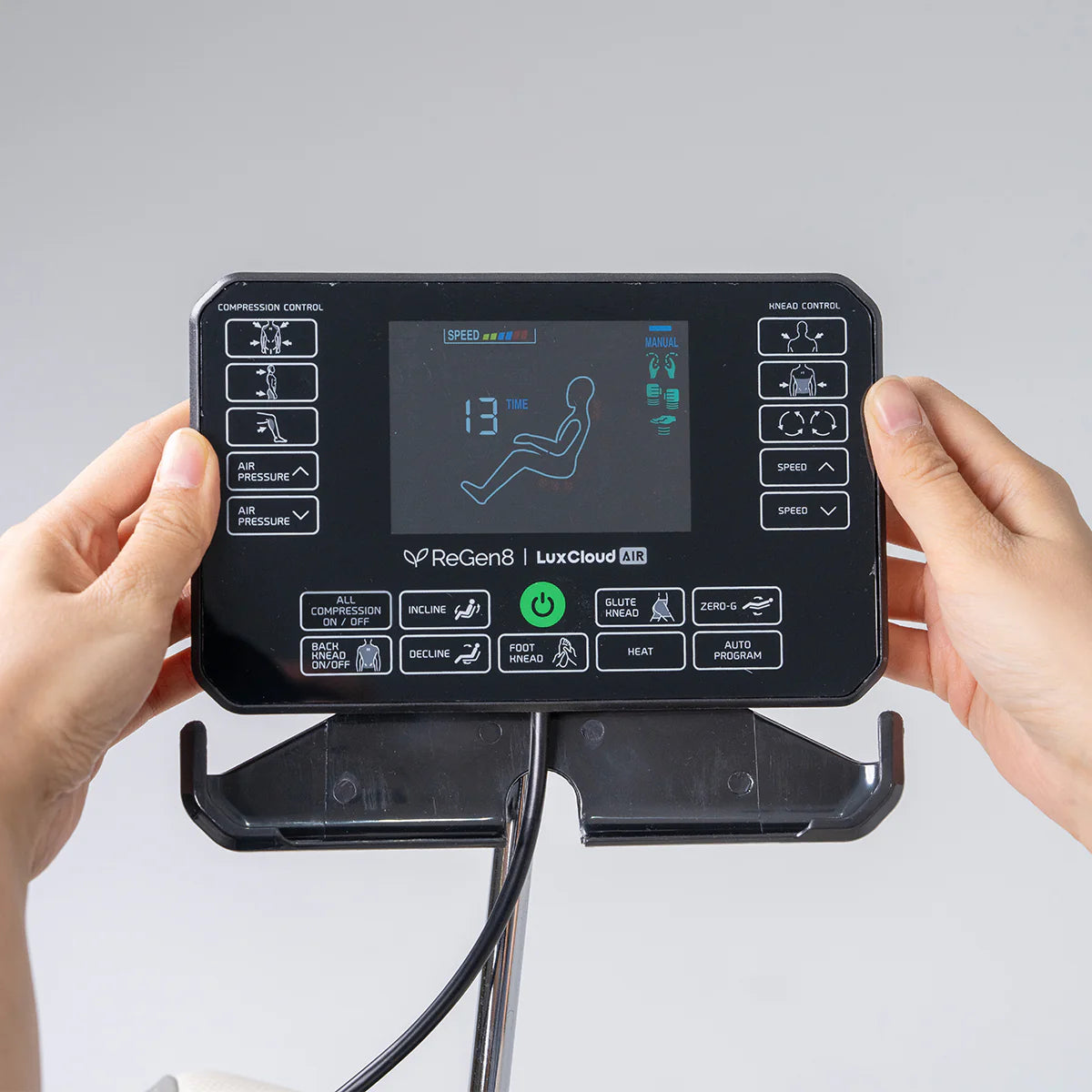 Lifespan Fitness massage chair remote control panel with multiple settings and display screen
