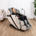 Lifespan Fitness massage chair in beige and gray with woman relaxing in modern living room setting