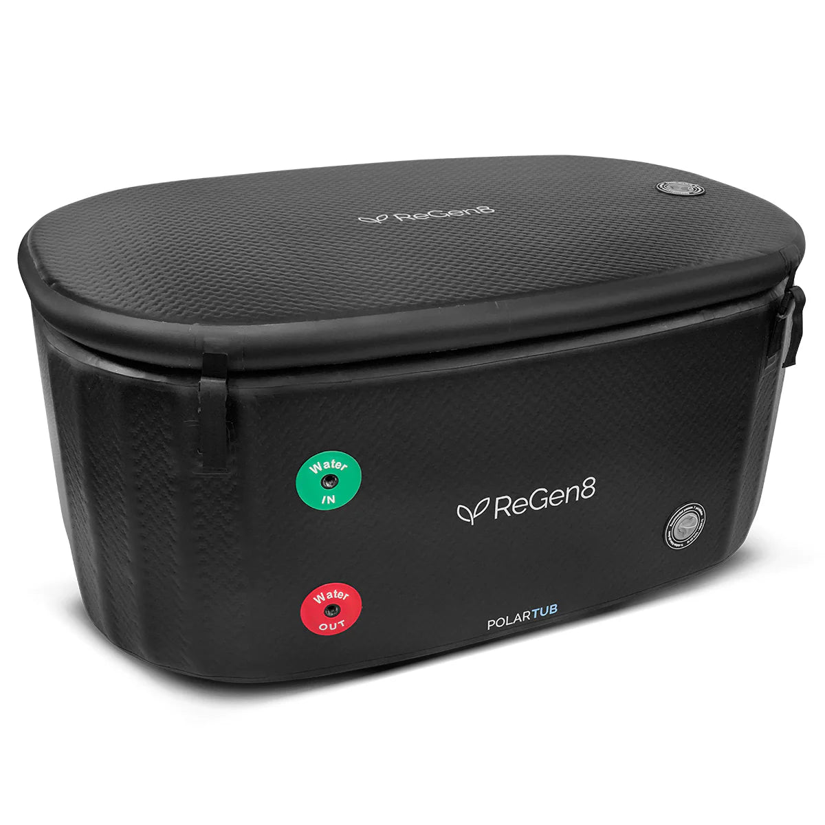 Lifespan Fitness black ReGen8 polar tub ice bath with water in and out valves