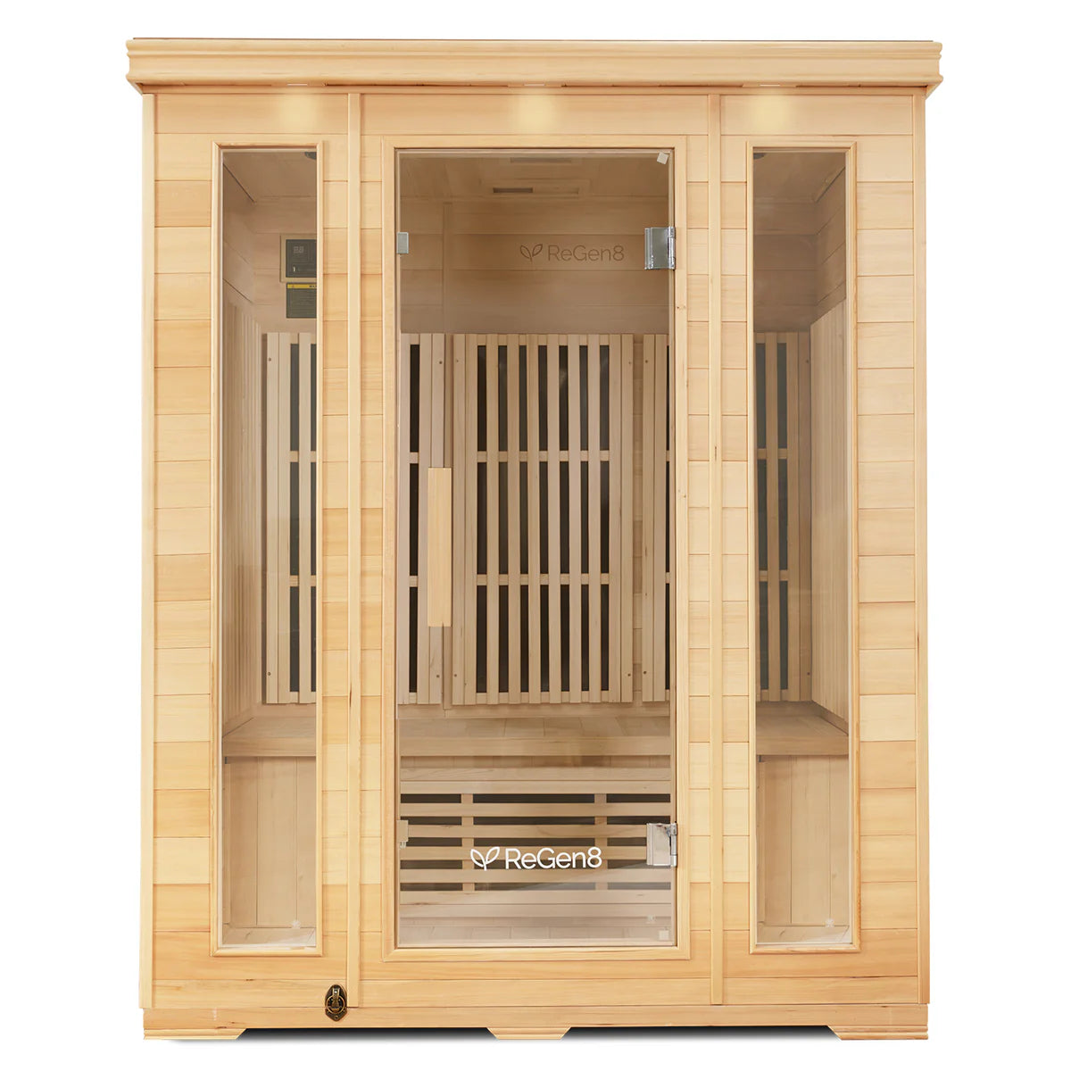 Lifespan Fitness wooden sauna with glass door and side panels for home relaxation