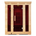 Lifespan Fitness wooden sauna with glass door and red interior lighting for home relaxation
