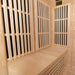 Lifespan Fitness wooden sauna interior with wooden bench and heating panels for relaxation