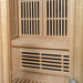Lifespan Fitness wooden sauna interior with bench and slatted wood panels for heating elements