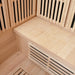 Interior corner of Lifespan Fitness wooden sauna with smooth bench and slatted walls