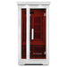 Lifespan Fitness white sauna with glass door and red interior wooden slats for home use