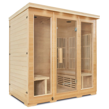 Lifespan Fitness wooden sauna with glass doors and interior benches for home relaxation