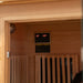 Lifespan Fitness sauna interior with wooden benches and digital temperature control panel